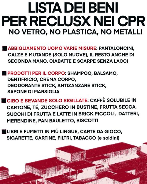 RACCOLTA SOLIDALE PER RECLUSX NEI CPR