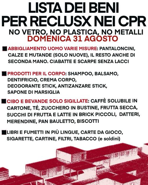 RACCOLTA BENI PER I RECLUSX NEI CPR IN LOTTA 